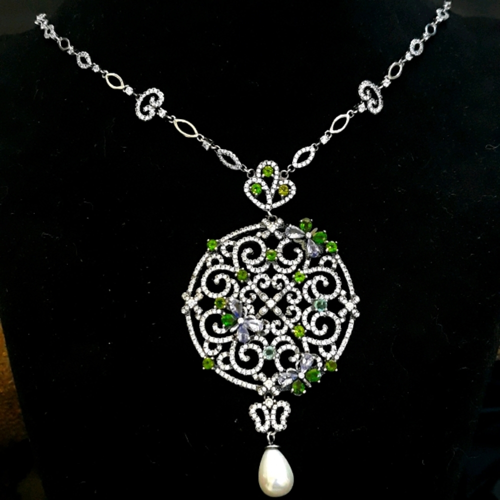 Chrome Diopside Long Sterling Silver Necklace